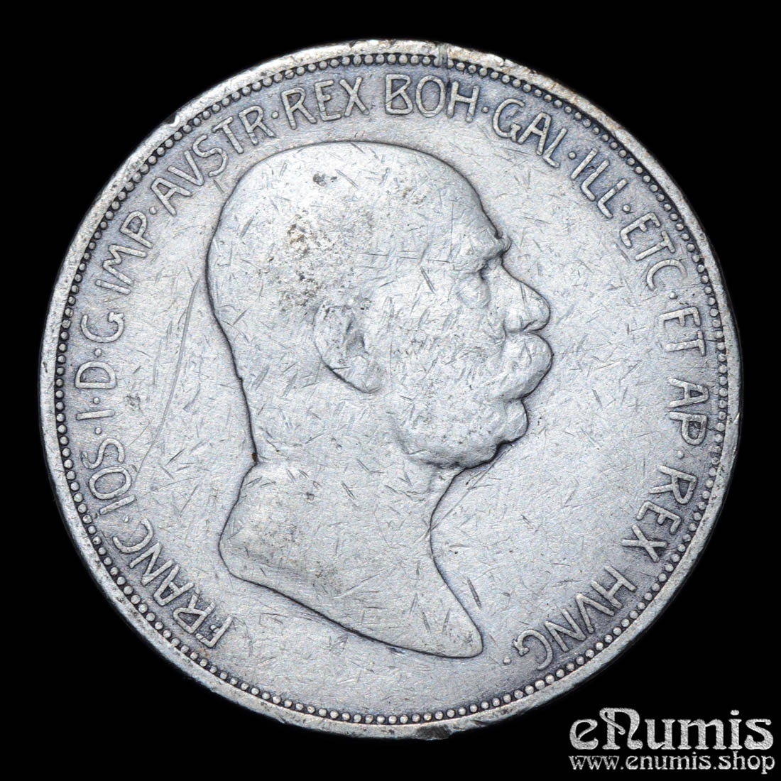AUSTRIA, Franz Joseph I, 5 Corona 1908, 60th anniversary of reign, VF