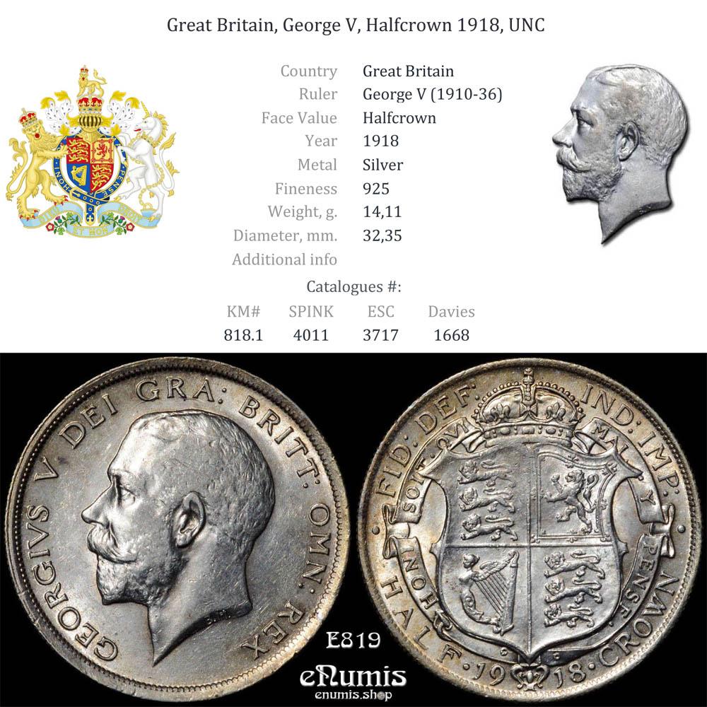 Great Britain, George V, Halfcrown 1918, UNC