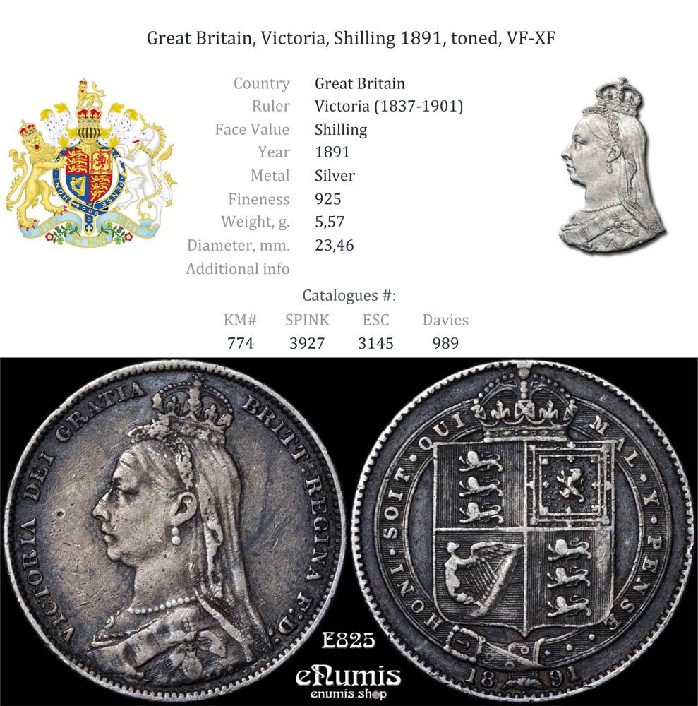 Great Britain, Victoria, Shilling 1891, toned, VF-XF