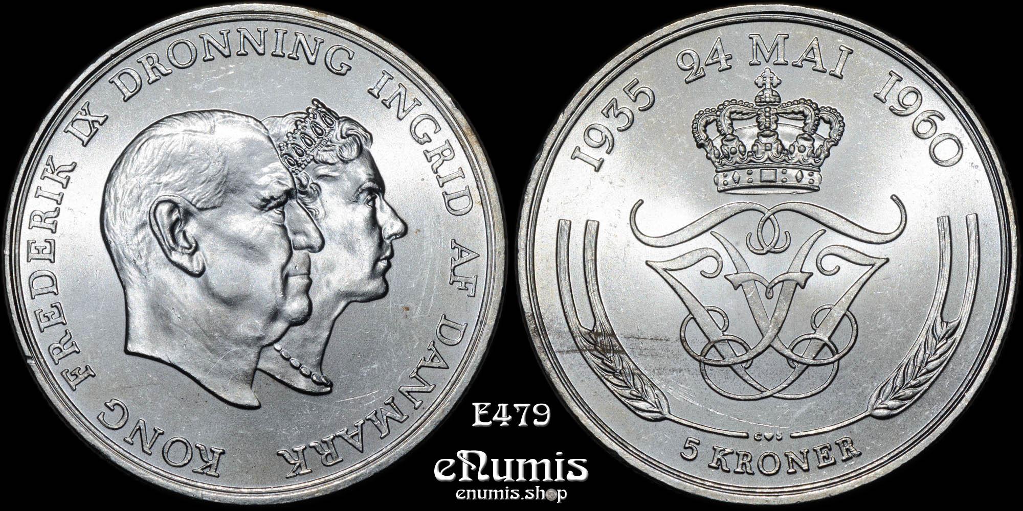DENMARK, Frederick IX, 5 Kroner 1960, Silver Wedding Anniversary, UNC DENMARK, Frederick IX, 5 Kroner 1960, Silver Wedding Anniversary, UNC
