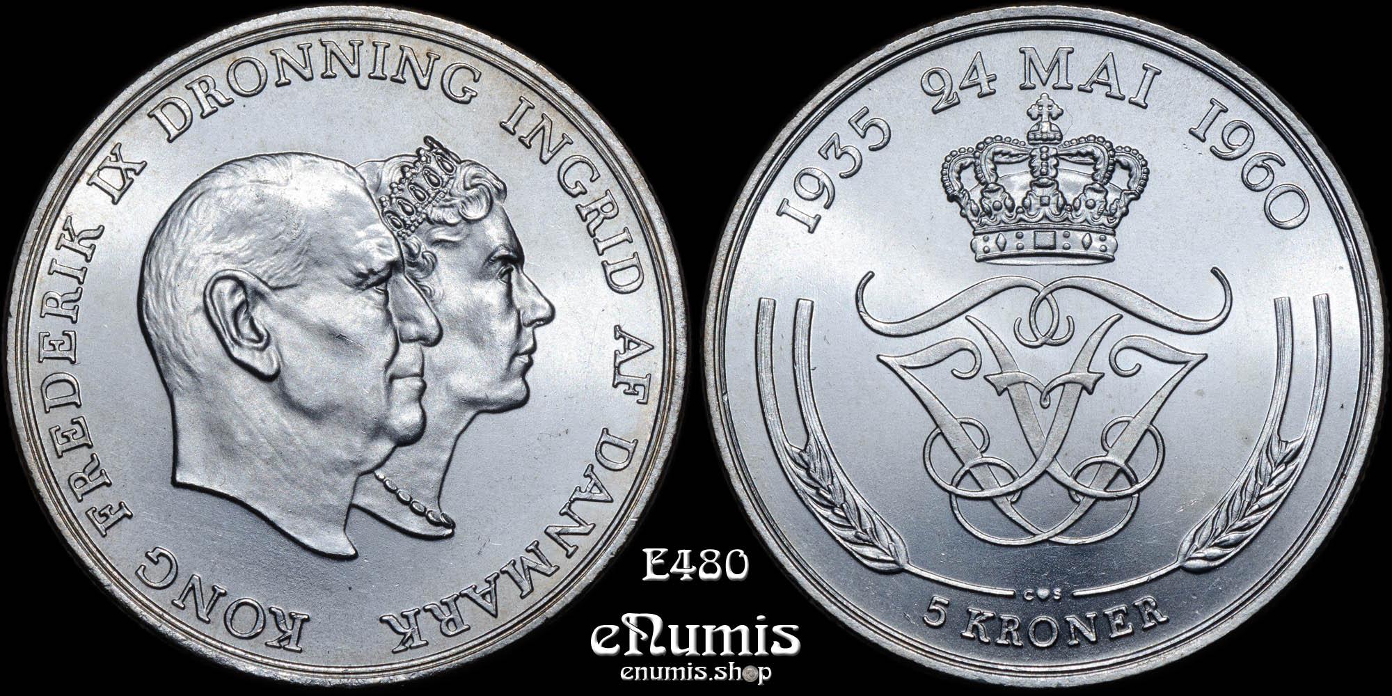 DENMARK, Frederick IX, 5 Kroner 1960, Silver Wedding Anniversary, UNC DENMARK, Frederick IX, 5 Kroner 1960, Silver Wedding Anniversary, UNC