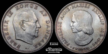 DENMARK, Frederick IX, 5 Kroner 1964, Wedding of Princess Anne Marie, UNC