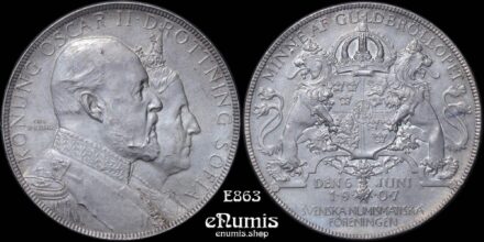 SWEDEN, Oscar II, Silver Medal 1907, Golden Wedding Anniversary, UNC