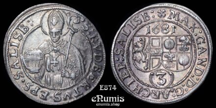 AUSTRIA, SALZBURG, Maximilian Gandolph, 3 Kreuzer 1681, aUNC