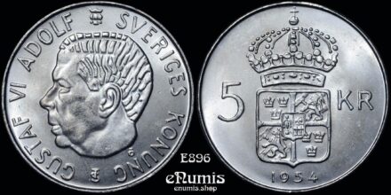 SWEDEN, Gustaf VI Adolf, 5 Kronor 1954, silver, UNC