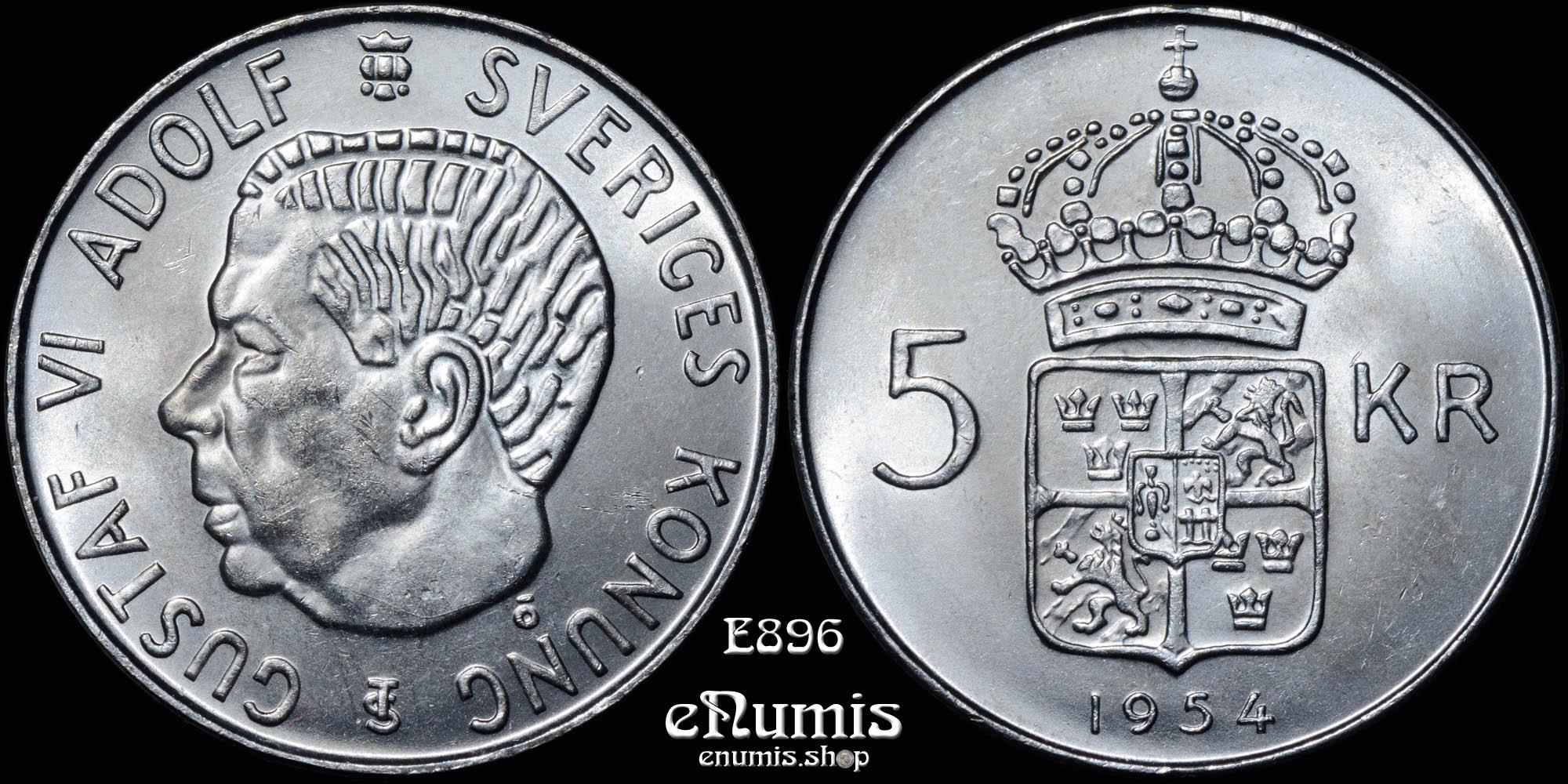 SWEDEN, Gustaf VI Adolf, 5 Kronor 1954, silver, UNC