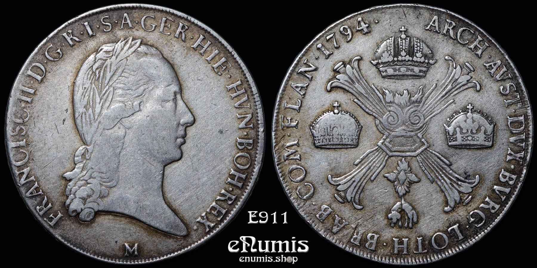 AUSTRIA, Franz II, Taler Crocione 1794 M, Milan, VF+