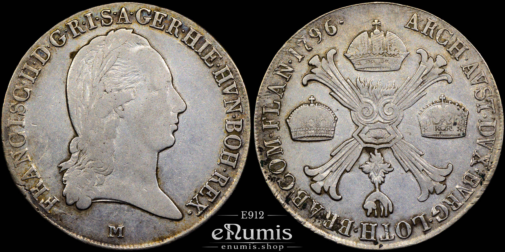 AUSTRIA, Franz II, Taler Crocione 1796 M, Milan, VF+ AUSTRIA, Franz II, Taler Crocione 1796 M, Milan, VF+