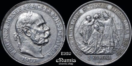 HUNGARY, Franz Joseph I, 5 Korona 1907, Coronation, XF/XF+