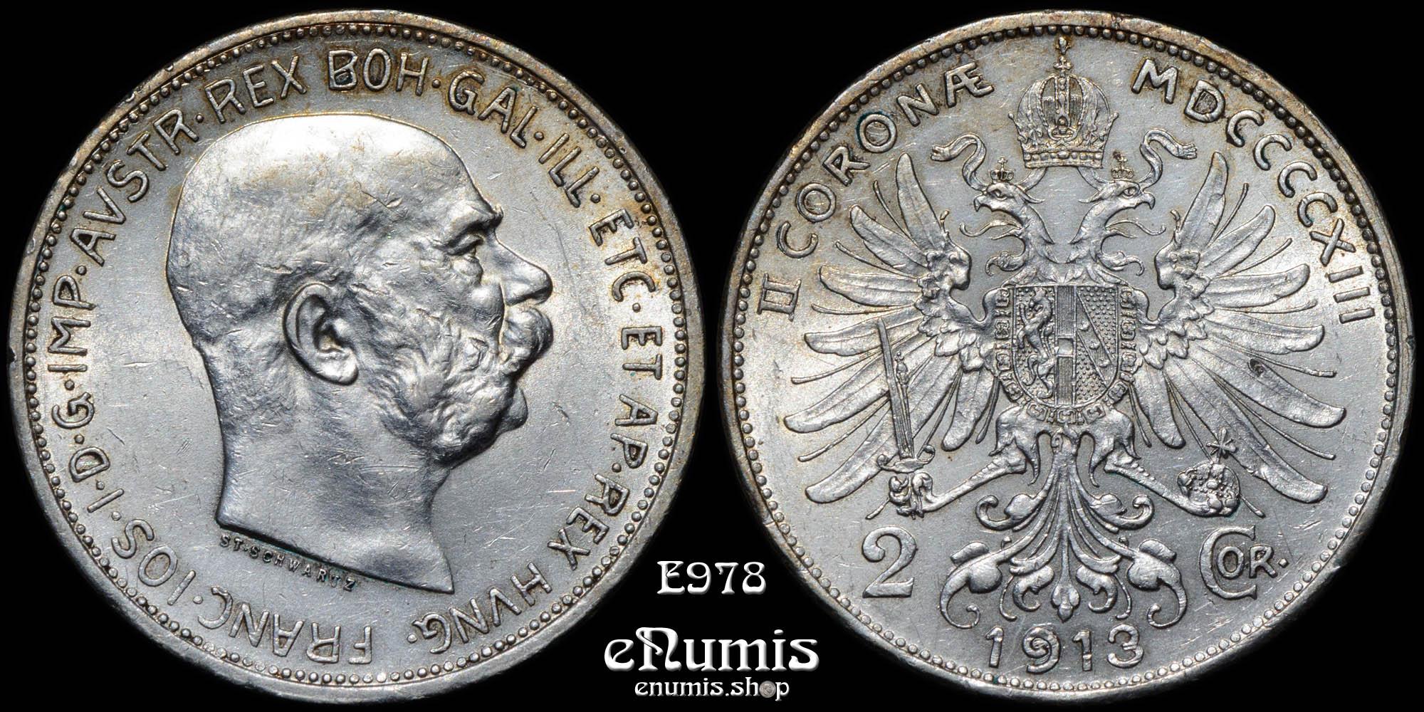 AUSTRIA, Franz Joseph I, 2 Corona 1913, XF-UNC