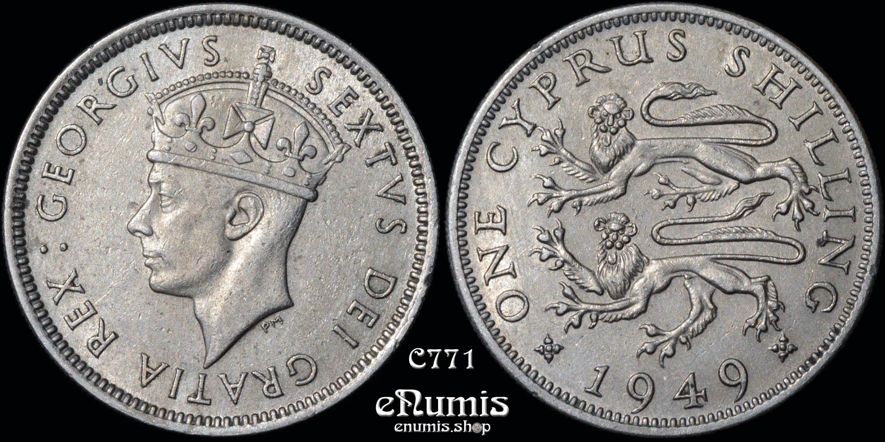 CYPRUS, George VI, Shilling 1949, XF-UNC