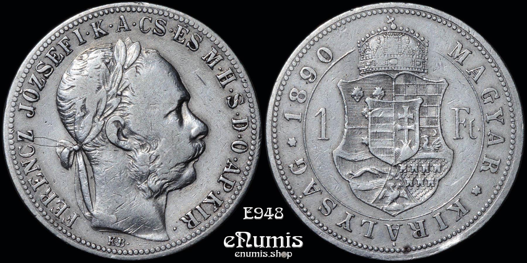 HUNGARY, Franz Joseph I, 1 Forint 1890, Fiume, VF/VF+