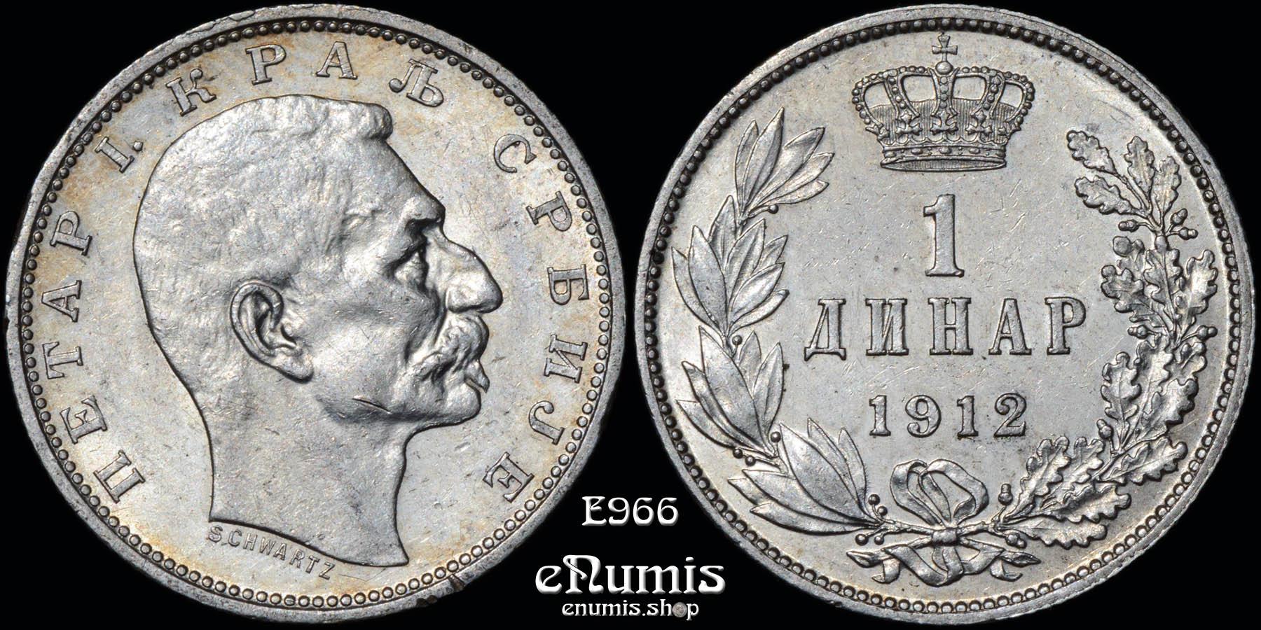 SERBIA, Peter I, 1 Dinar 1912, aUNC