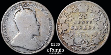 CANADA, Edward VII, 25 Cents 1910, one year type, Fine