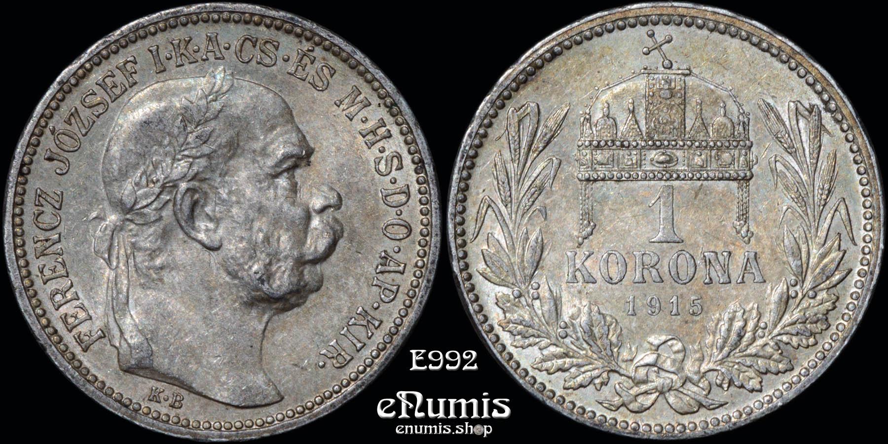 HUNGARY, Franz Joseph I, 1 Korona 1915, toned, aUNC