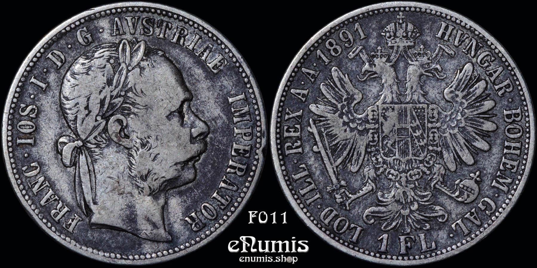AUSTRIA, Franz Joseph I, 1 Florin Gulden 1891, VF