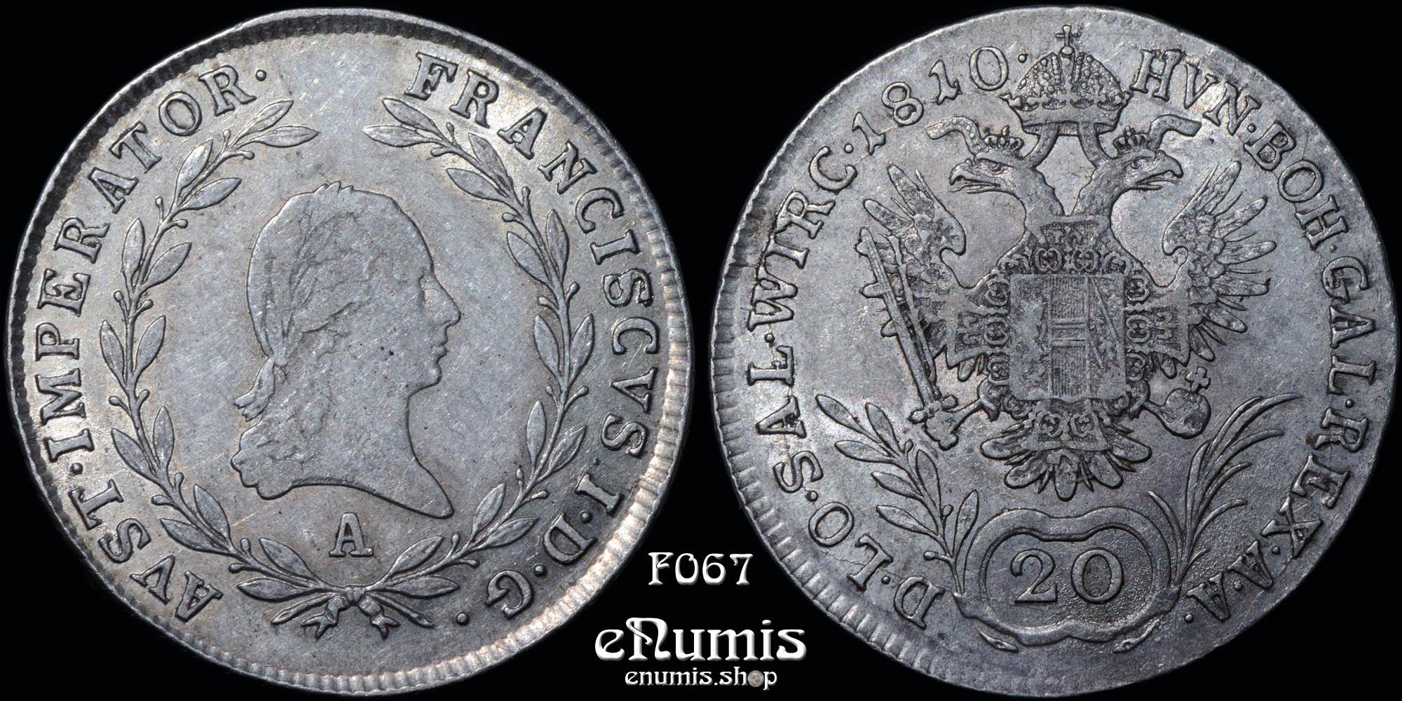 AUSTRIA, Franz I, 20 Kreuzer 1810 A, Vienna, XF
