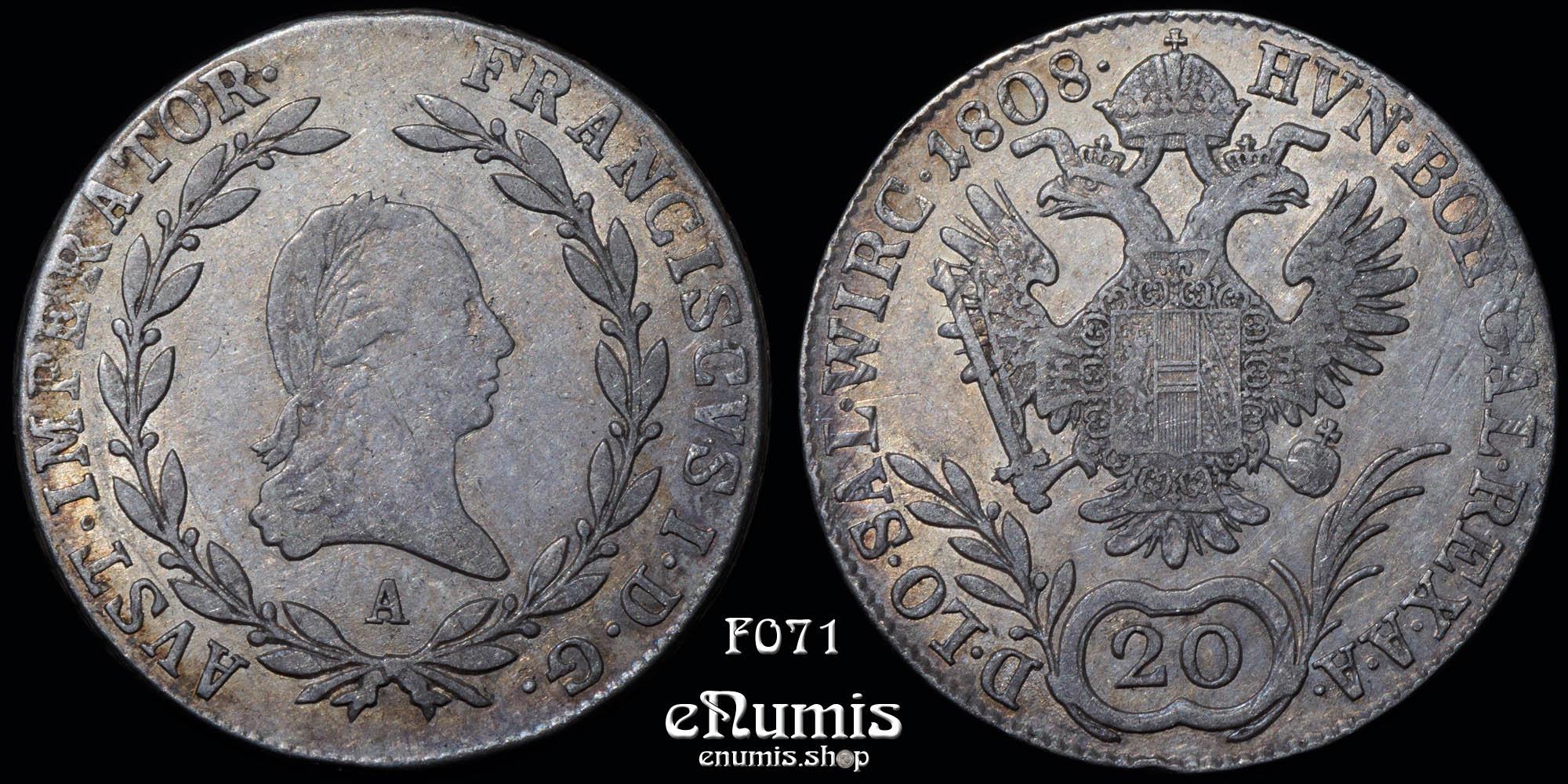 AUSTRIA, Franz I, 20 Kreuzer 1808 A, Vienna, aXF/XF