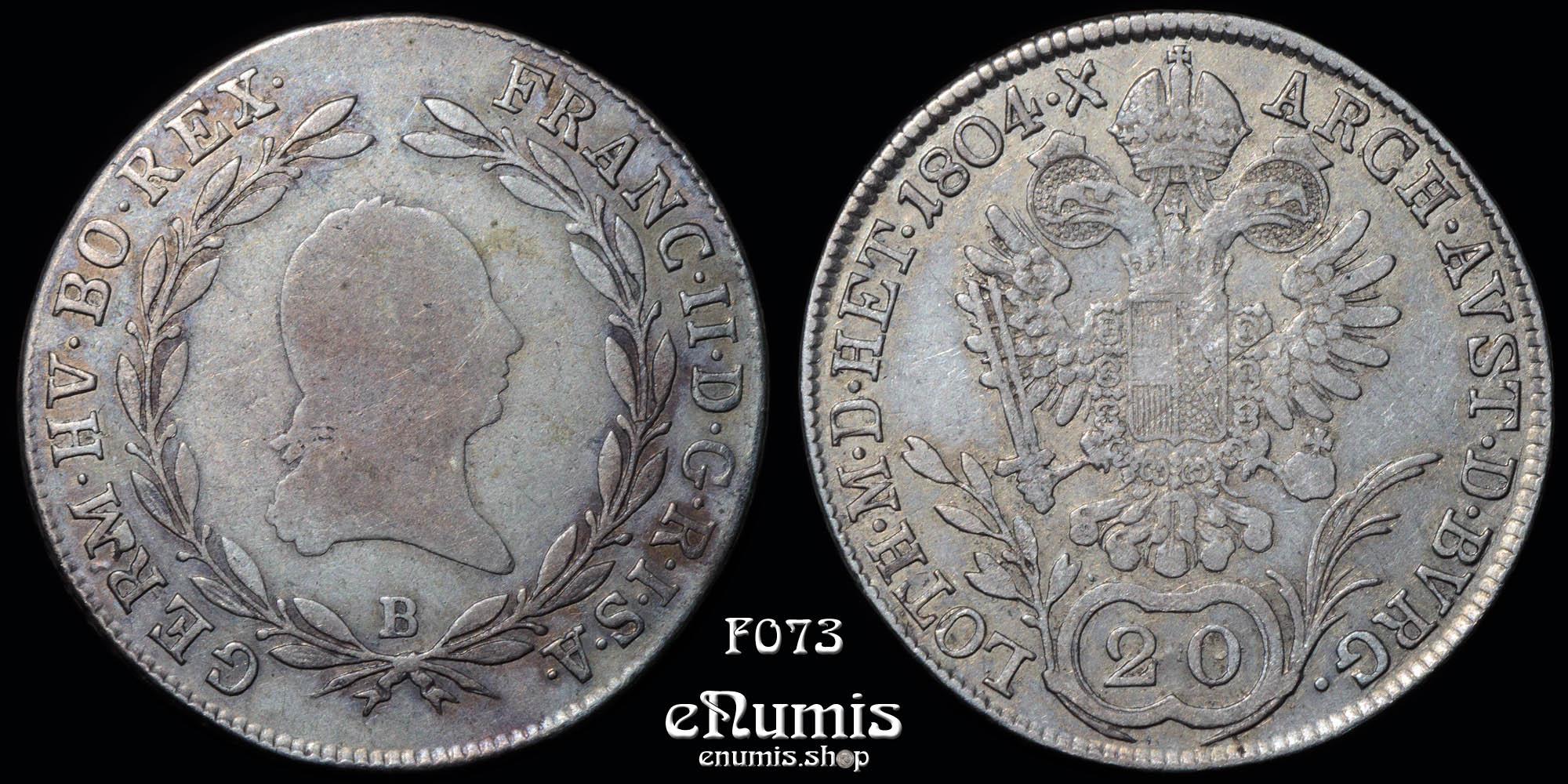 AUSTRIA, Franz II, 20 Kreuzer 1804 B, Kremnitz, VF/aXF AUSTRIA, Franz II, 20 Kreuzer 1804 B, Kremnitz, VF/aXF