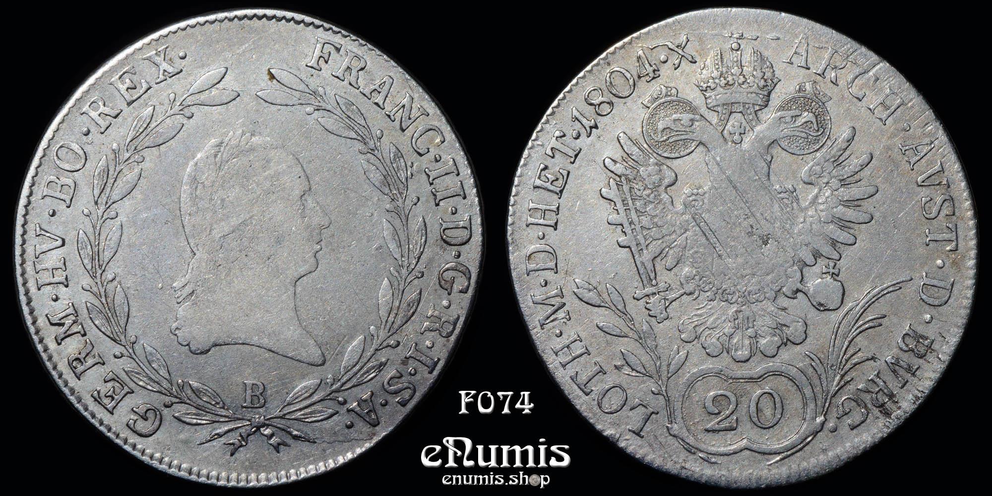 AUSTRIA, Franz II, 20 Kreuzer 1804 B, Kremnitz, VF/VF+