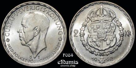 SWEDEN, Gustaf V, 2 Kronor 1948, silver, better date, UNC