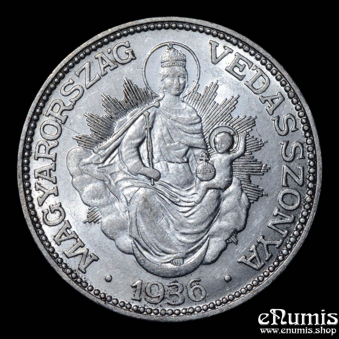 HUNGARY, 2 Pengo 1936, silver, better date, UNC