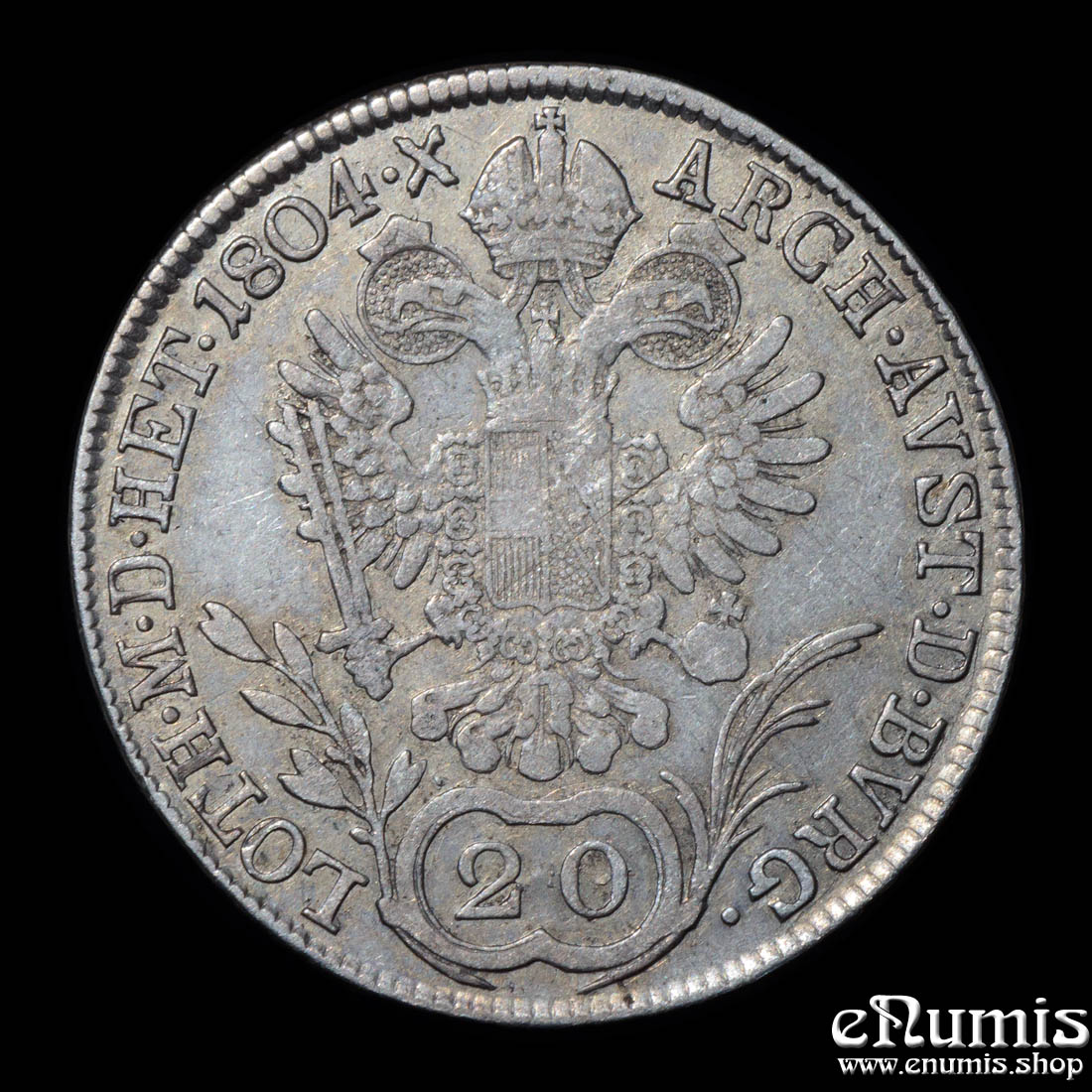 AUSTRIA, Franz II, 20 Kreuzer 1804 B, Kremnitz, VF/aXF AUSTRIA, Franz II, 20 Kreuzer 1804 B, Kremnitz, VF/aXF