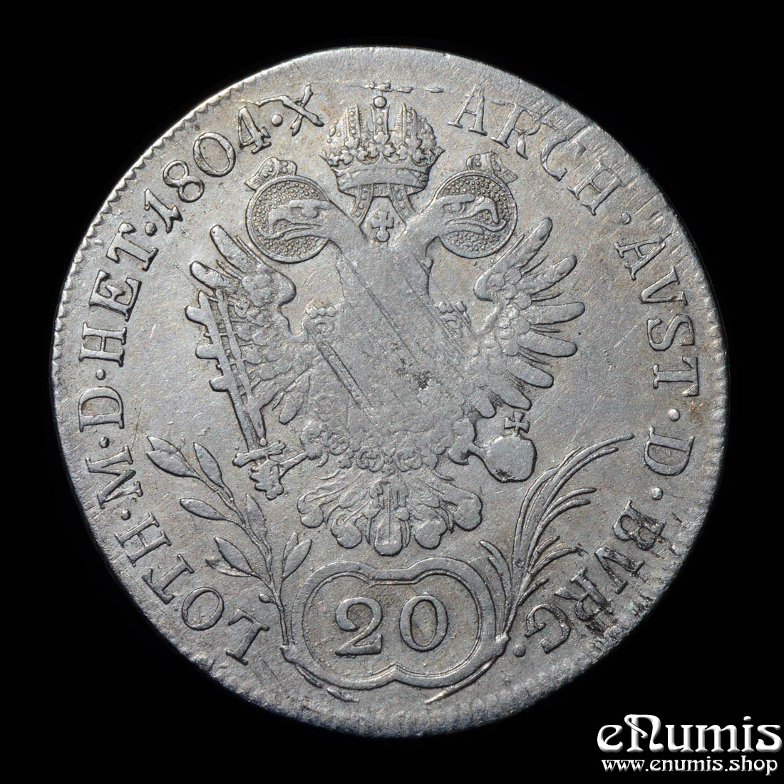 AUSTRIA, Franz II, 20 Kreuzer 1804 B, Kremnitz, VF/VF+