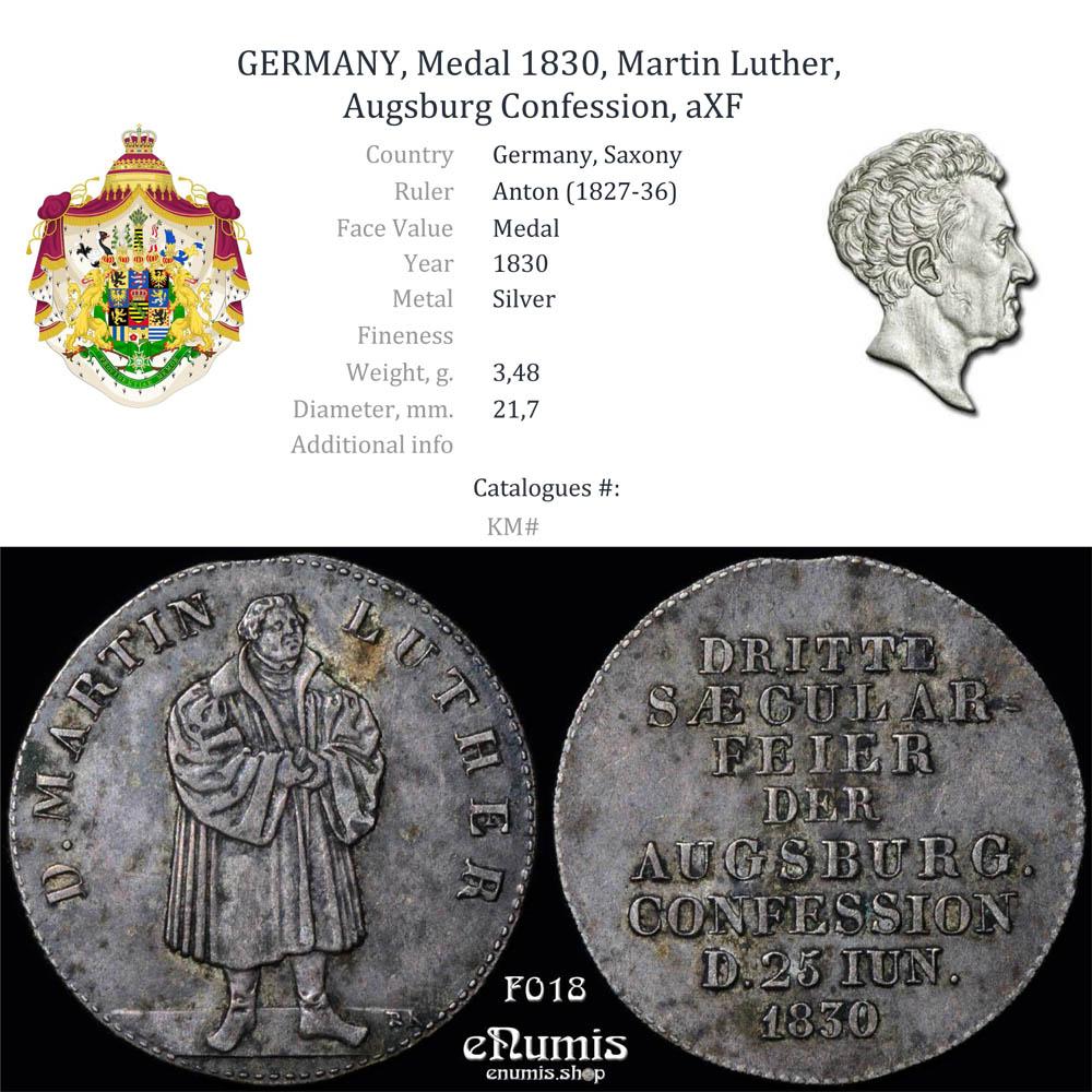 GERMANY, Medal 1830, Martin Luther, Augsburg Confession, aXF
