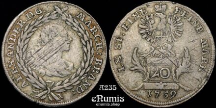 GERMANY Brandenburg Ansbach, Alexander, 20 Kreuzer 1759, VF