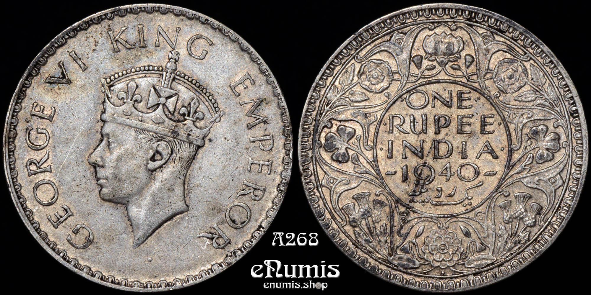 INDIA, George VI, Rupee 1940, Bombay, XF+