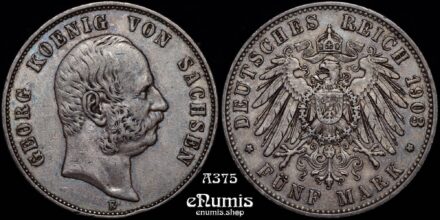 GERMANY SAXONY, Georg, 5 Mark 1903, toned, VF-XF