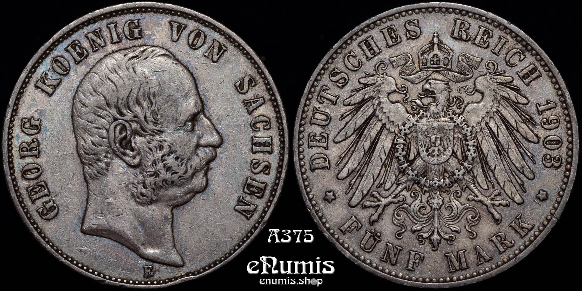 GERMANY SAXONY, Georg, 5 Mark 1903, toned, VF-XF