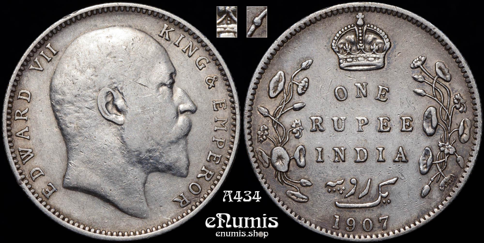 INDIA, Edward VII, Rupee 1907, Bombay, VF/VF+