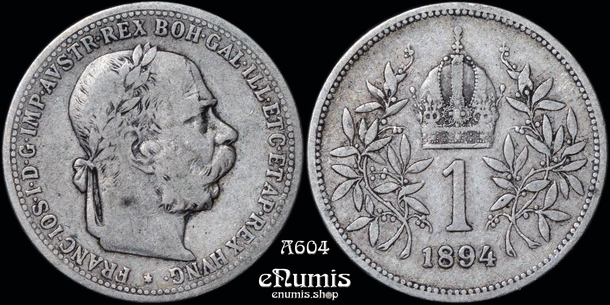 AUSTRIA, Franz Joseph I, 1 Corona 1894, VF