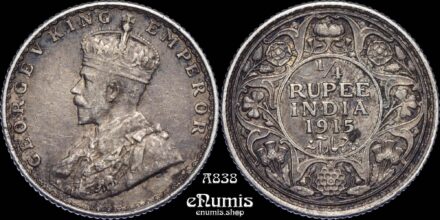 INDIA, George V, 1/4 Rupee 1915, Bombay, rare date, toned, aUNC
