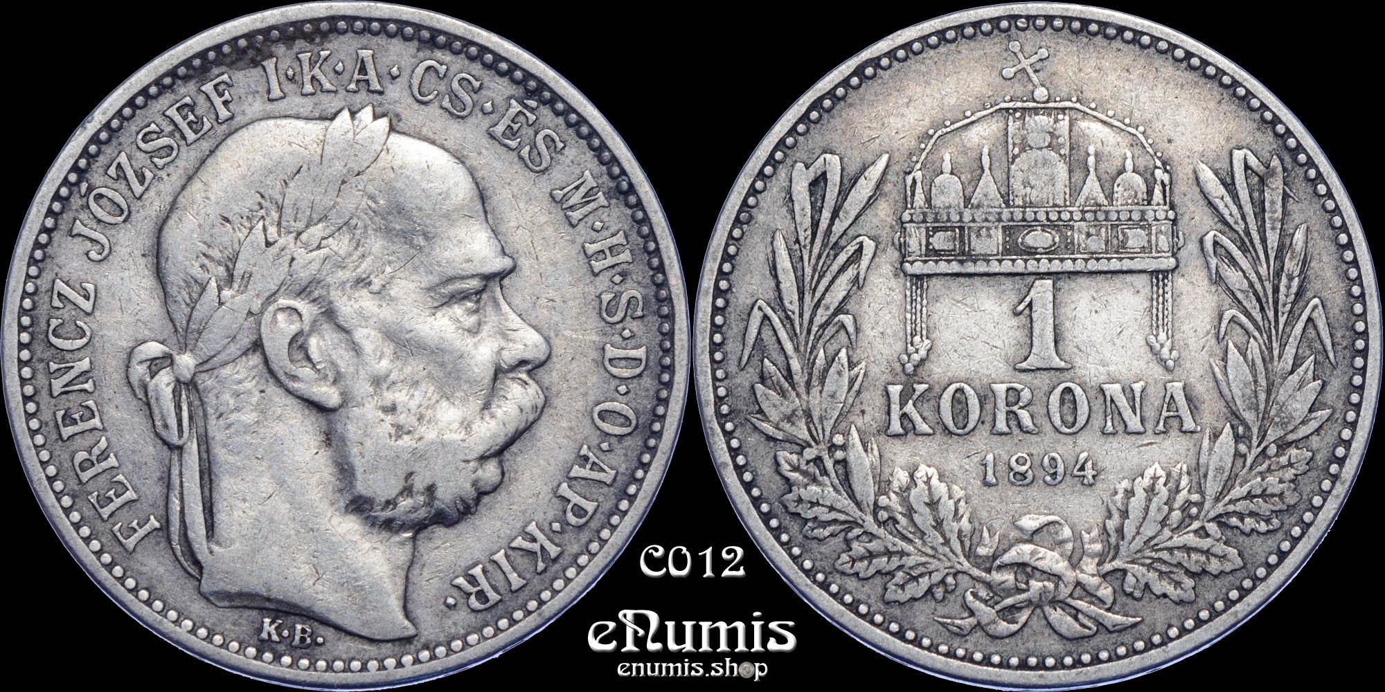 HUNGARY, Franz Joseph I, 1 Korona 1894, VF+