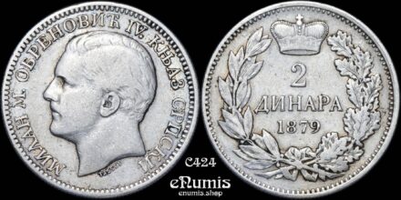 SERBIA, Milan IV, 2 Dinara 1879, VF-XF