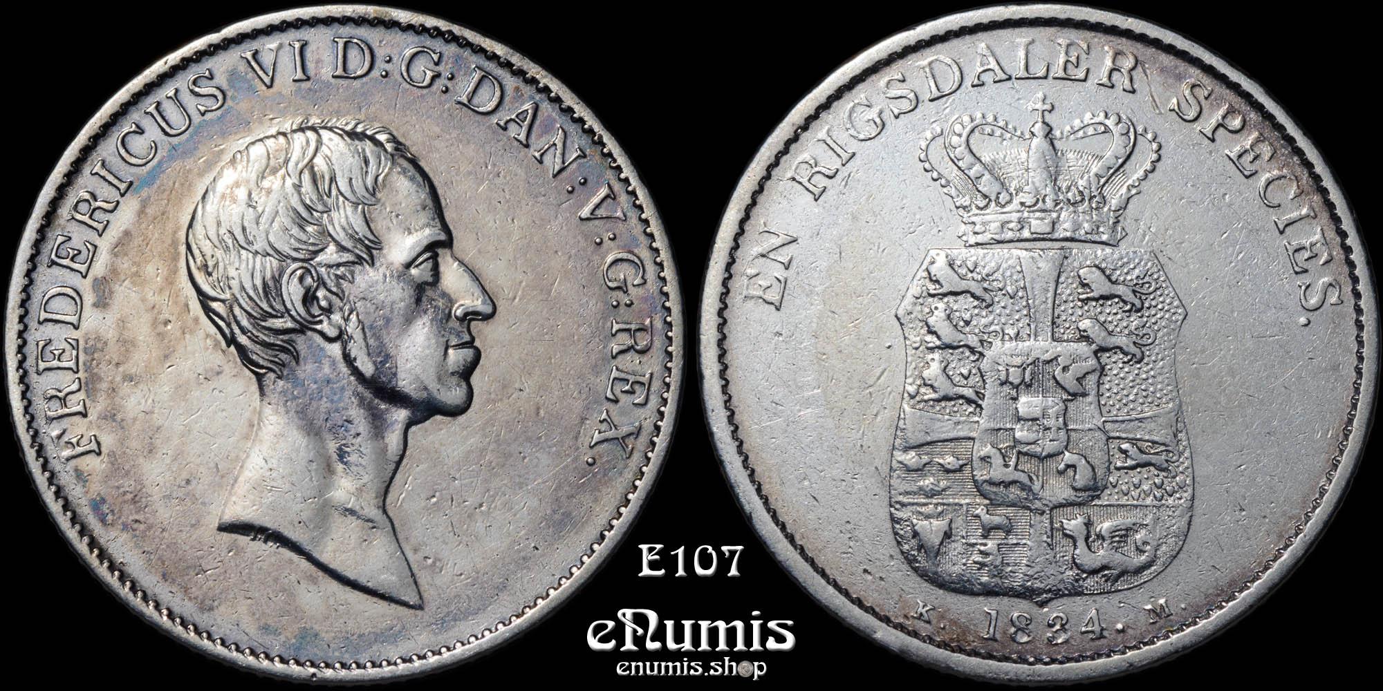 DENMARK, Frederick VI, 1 Rigsdaler Specie 1834 IC//KM, aXF