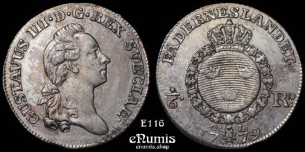 SWEDEN, Gustaf III, 1/6 Riksdaler 1779, aUNC