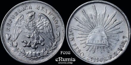 MEXICO, 1 Peso 1902 Zs FZ, Zacatecas, XF-UNC