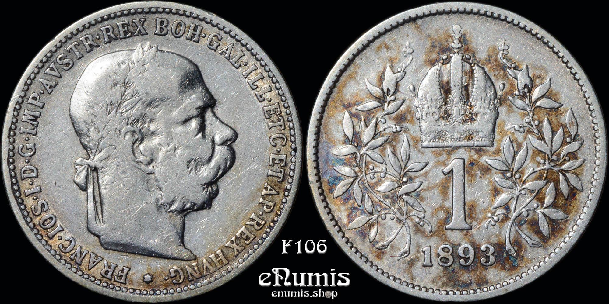 AUSTRIA, Franz Joseph I, 1 Corona 1893, VF