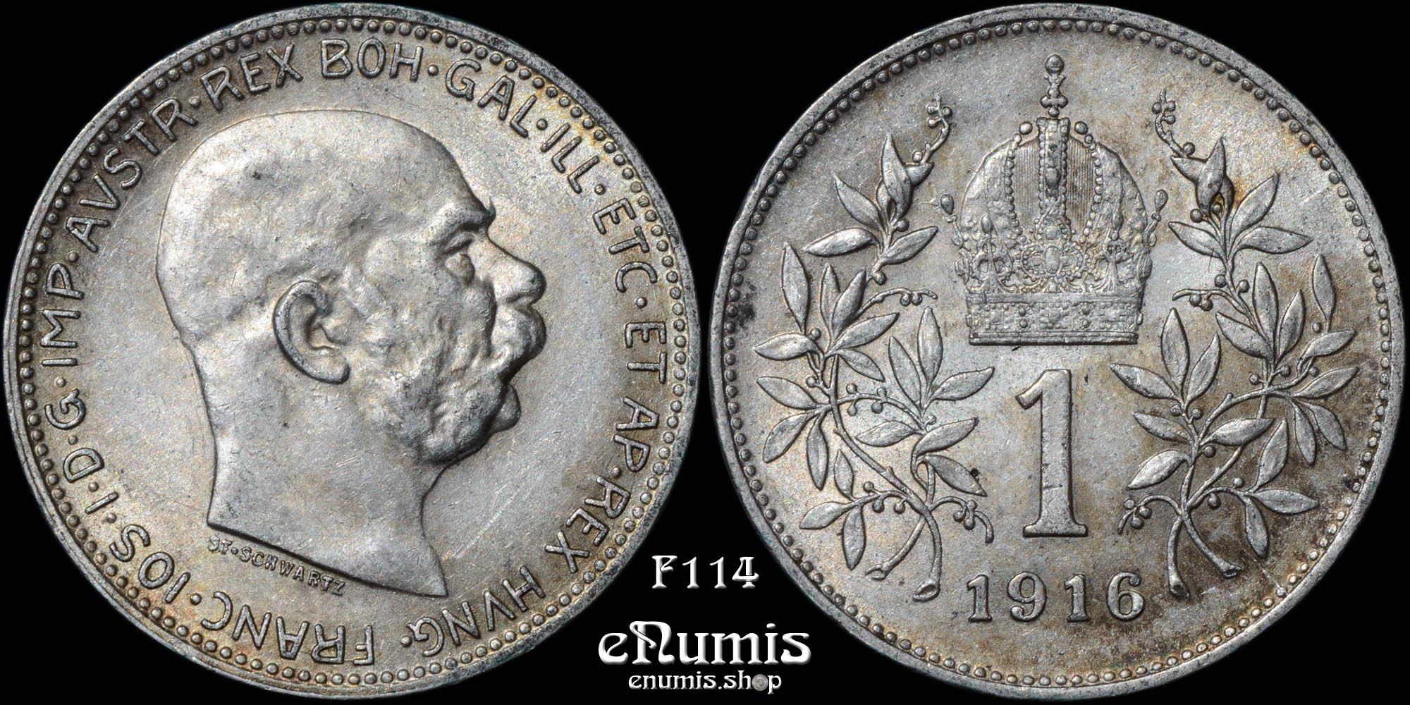 AUSTRIA, Franz Joseph I, 1 Corona 1916, aUNC/UNC