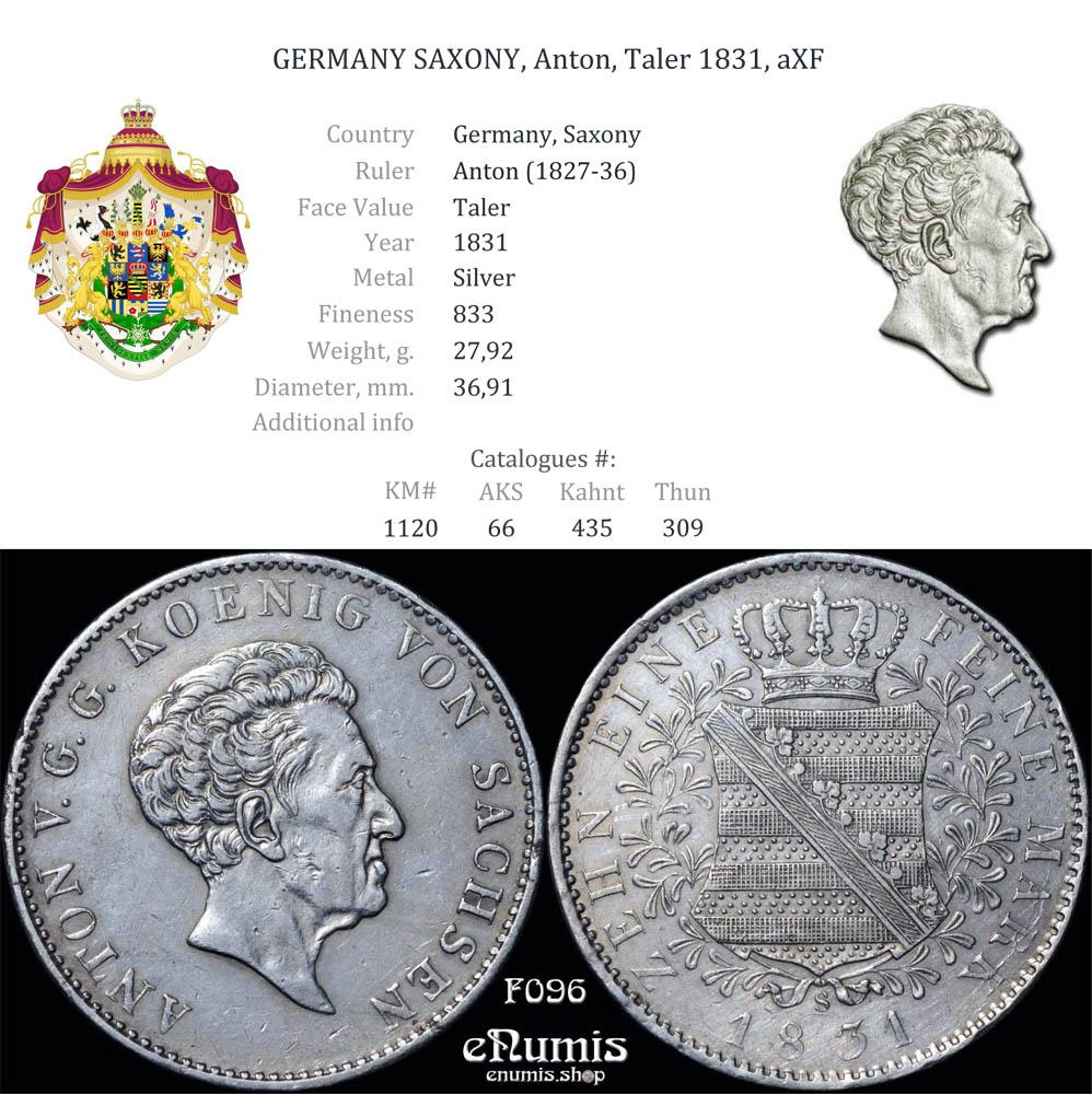 GERMANY SAXONY, Anton, Taler 1831, aXF