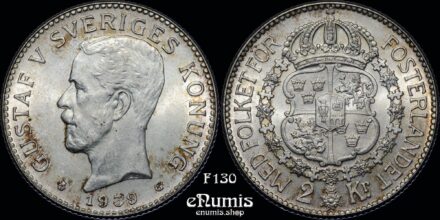 SWEDEN, Gustaf V, 2 Kronor 1939, UNC