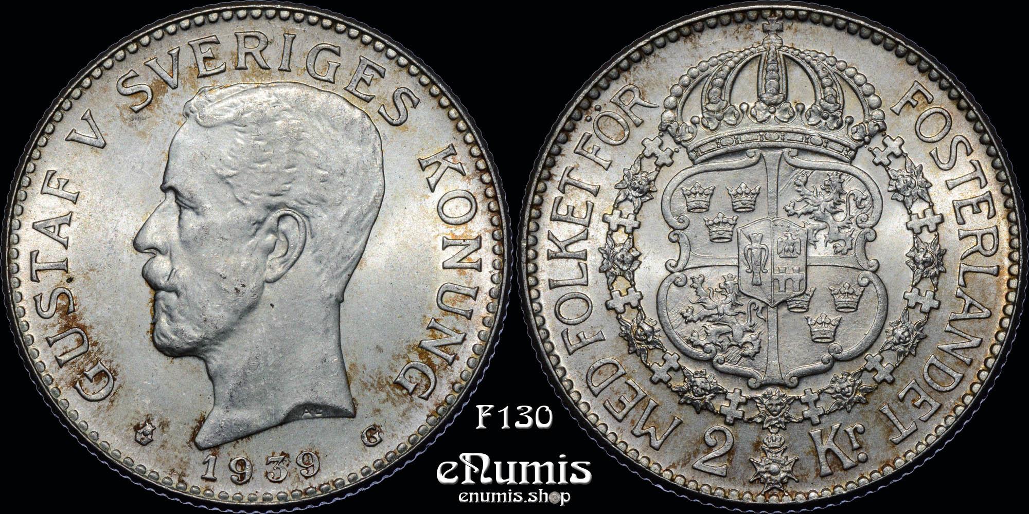SWEDEN, Gustaf V, 2 Kronor 1939, UNC