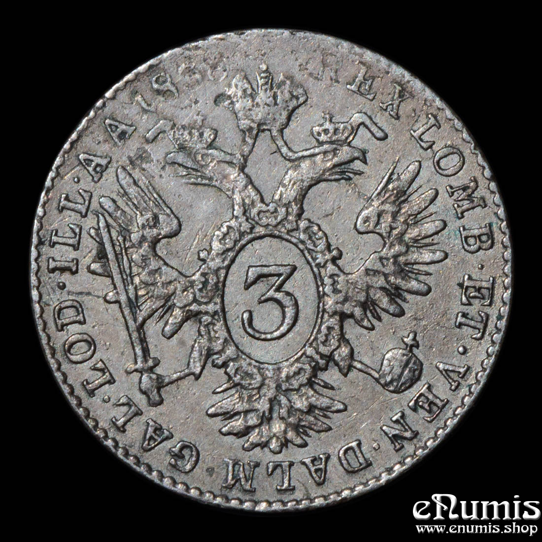 AUSTRIA, Ferdinand I, 3 Kreuzer 1838 B, Kremnitz, aXF