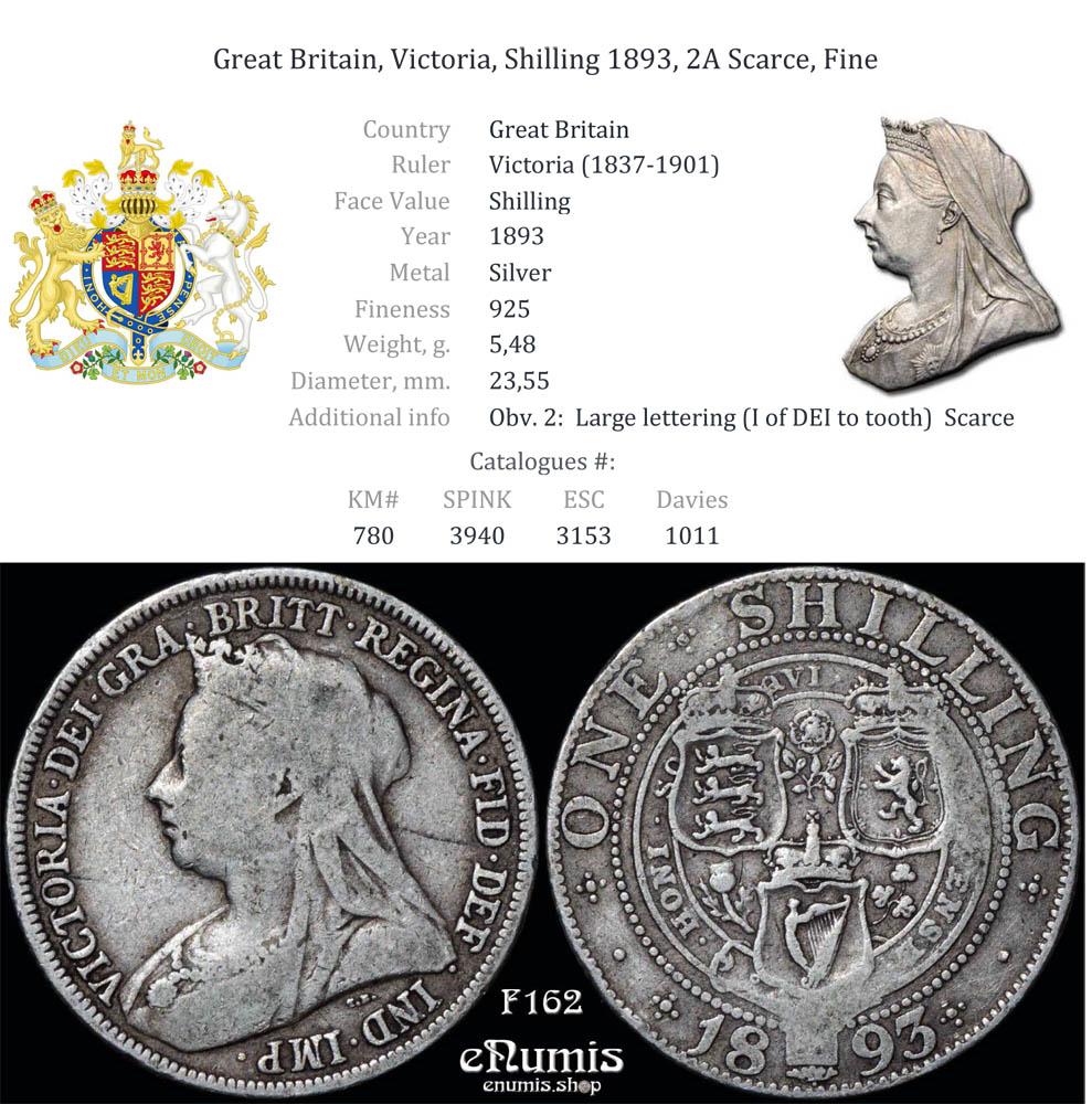 Great Britain, Victoria, Shilling 1893, 2A Scarce, Fine