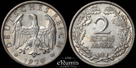 Germany, Weimar Republic, 2 Mark 1926 J, Hamburg, XF+