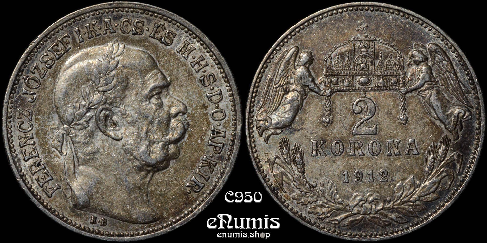 HUNGARY, Franz Joseph I, 2 Korona 1912, nicely toned, XF+